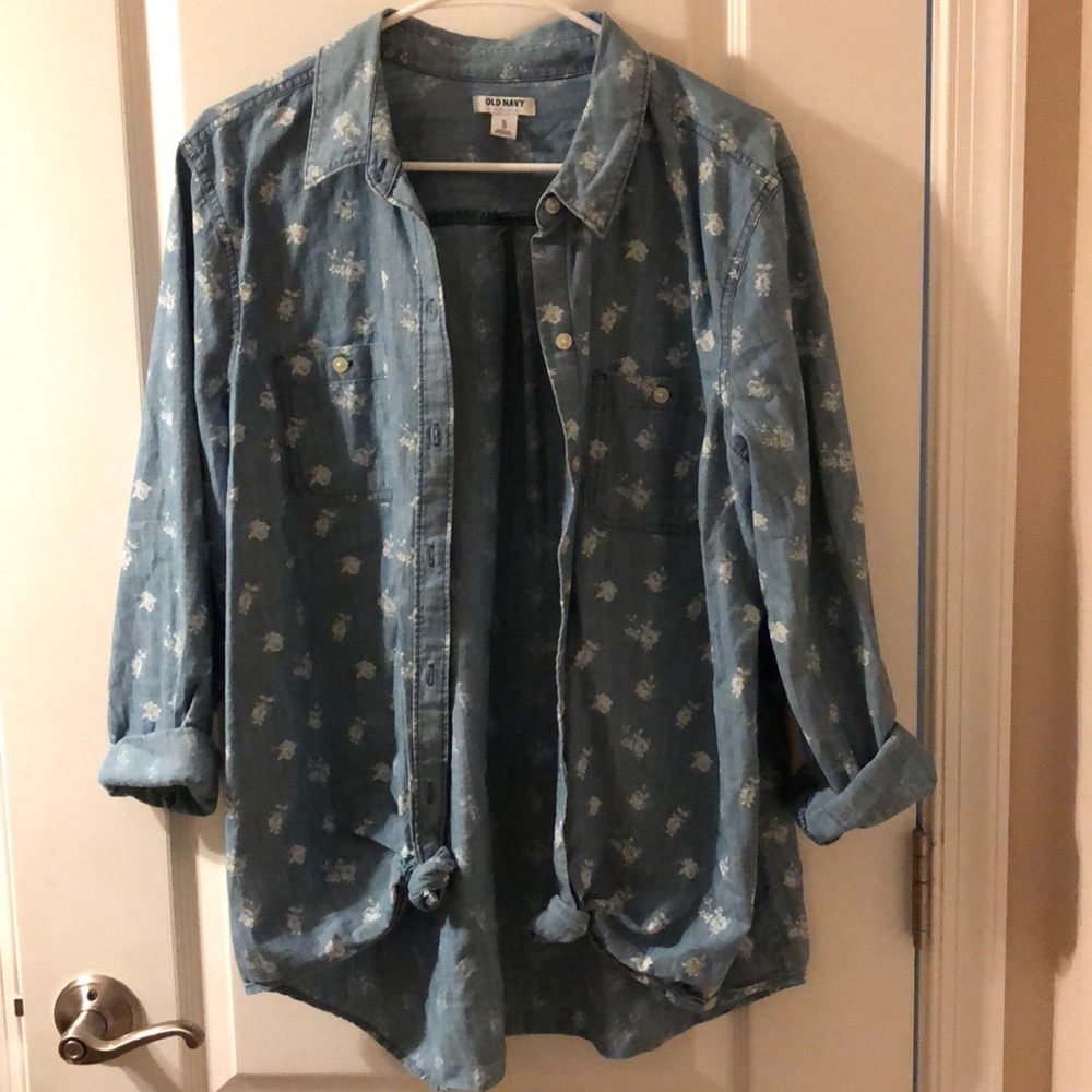 Floral denim shirt